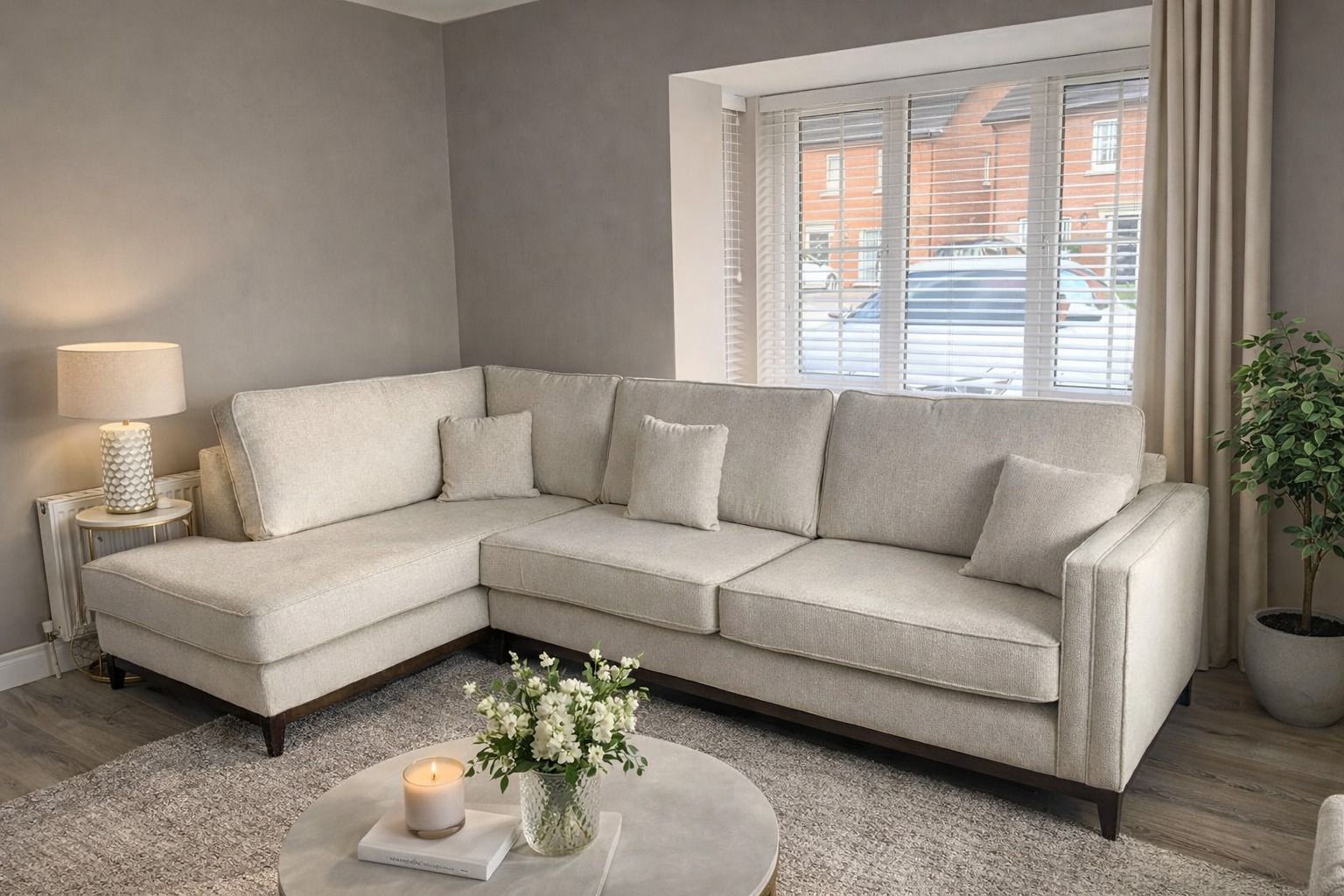 Three-seater in warm taupe velvet