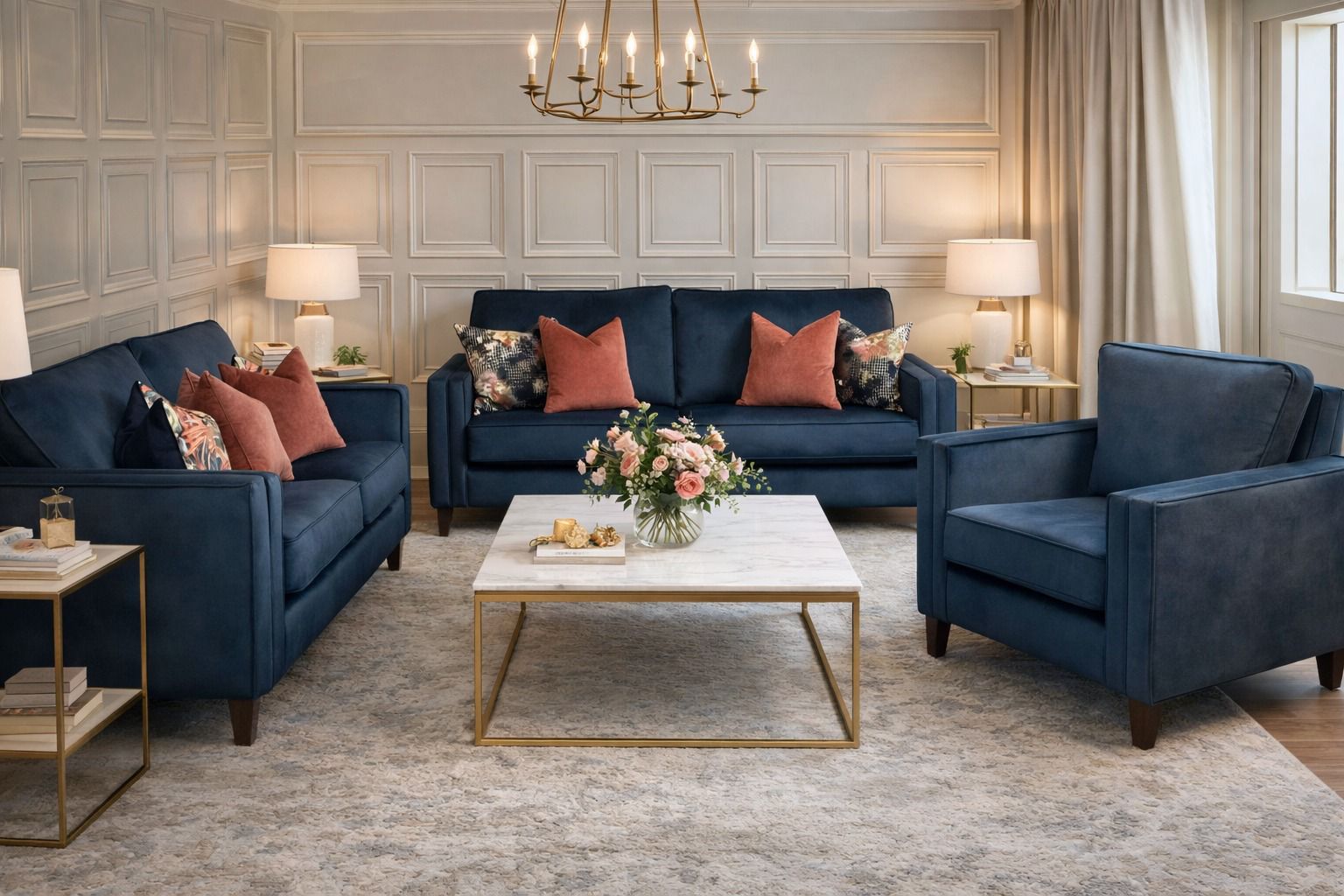 Curved caramel leather sofa