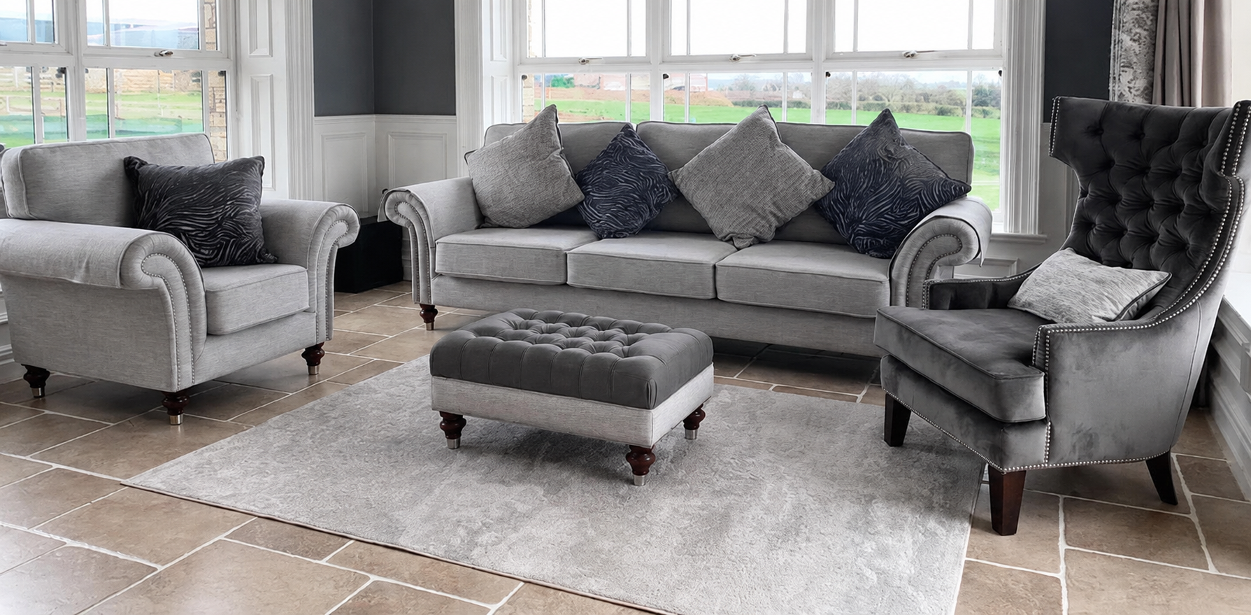 Bespoke cream linen corner sofa in a sunlit Mid Ulster living room